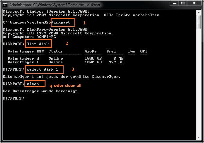diskpart commands in CMD