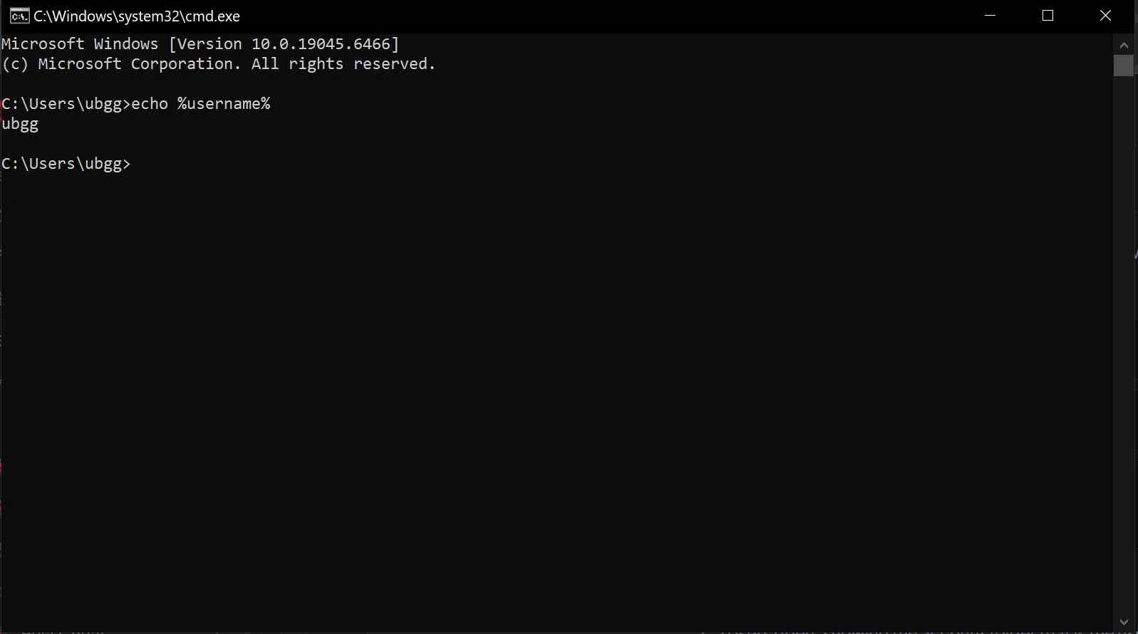 The line printed underneath — "ubgg" here — is the username. Yours will be different.