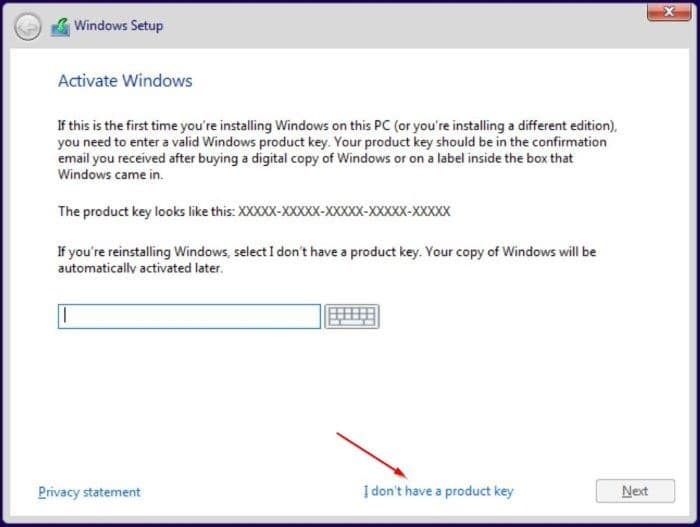 I don't have a product key screen