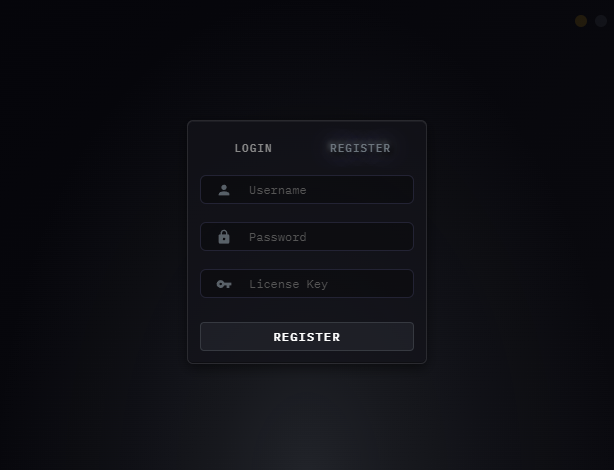 Login / Register screen