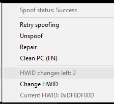 Spoofer status in system tray