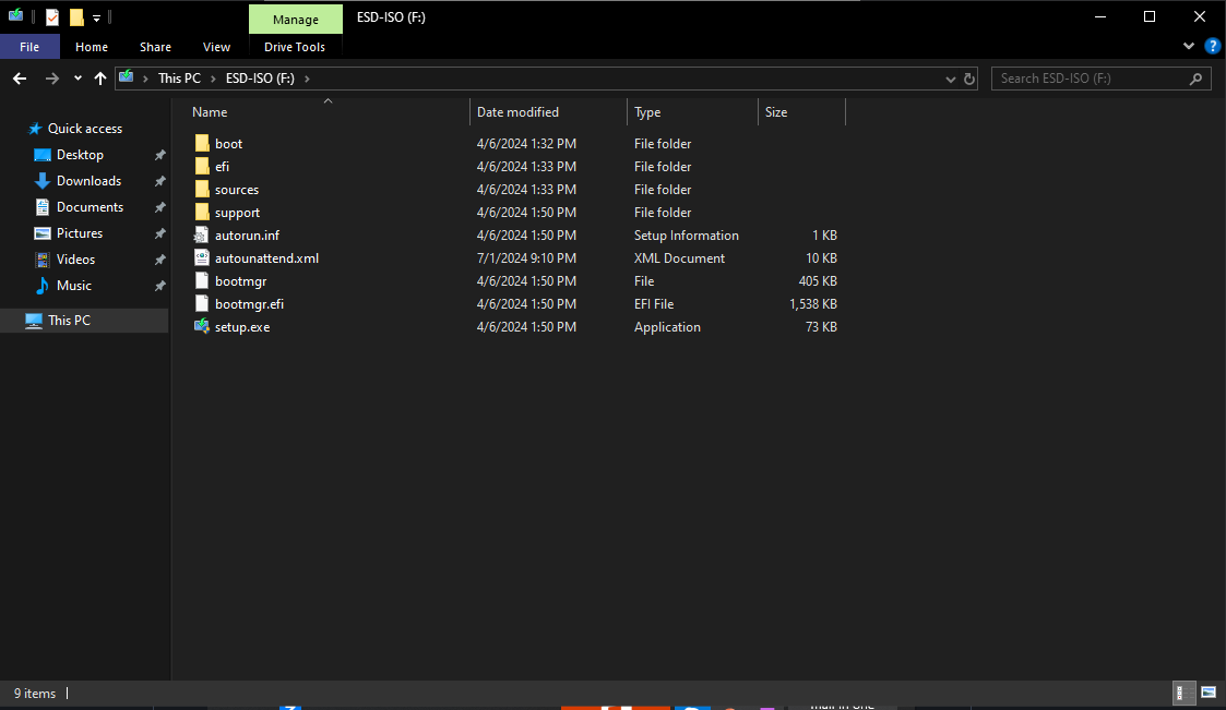 USB contents after setup